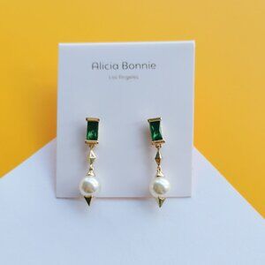 Lunar Sheen Gold Green Crystal Earrings by Alicia Bonnie